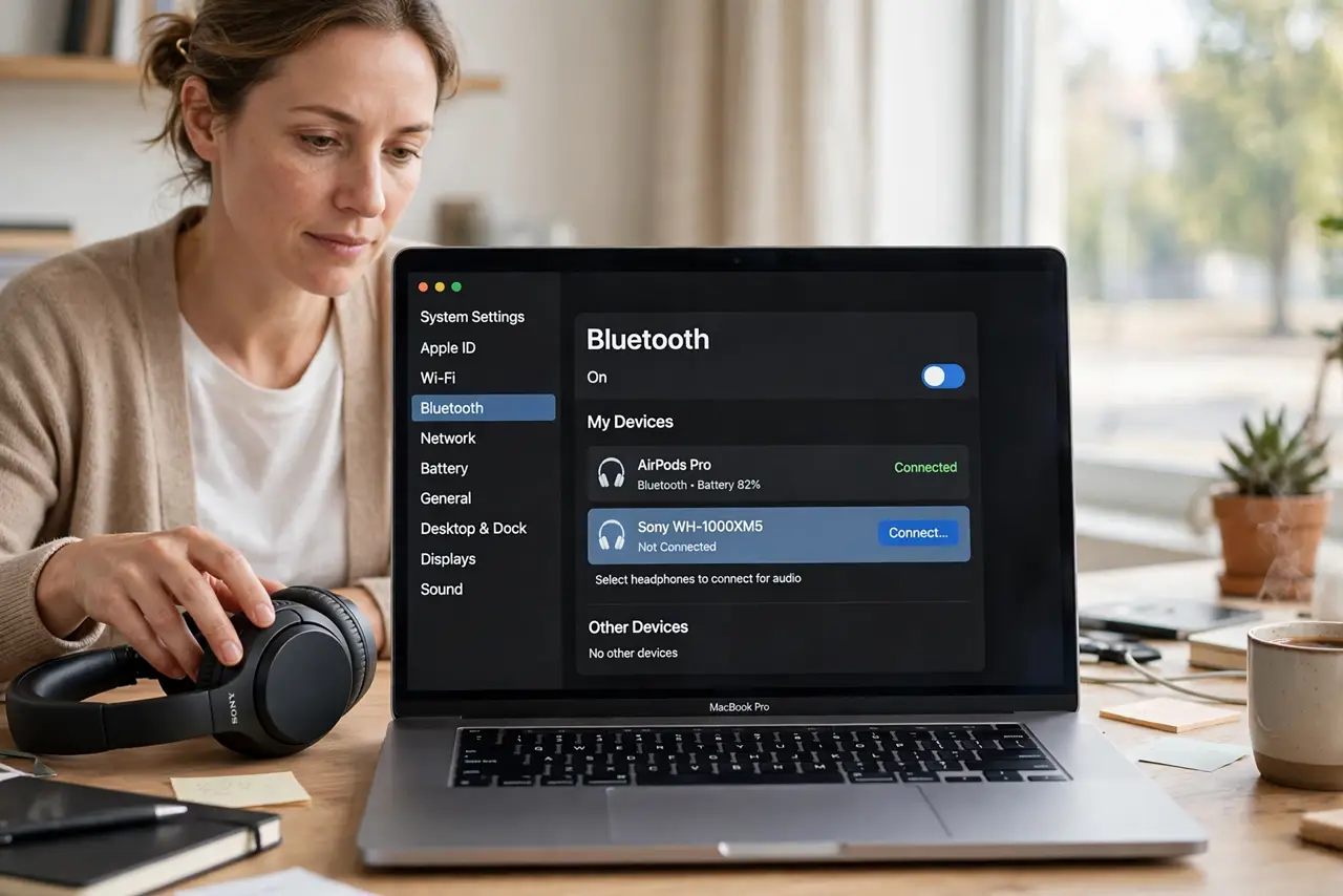 A person performing the first step: Select headphones manually.
