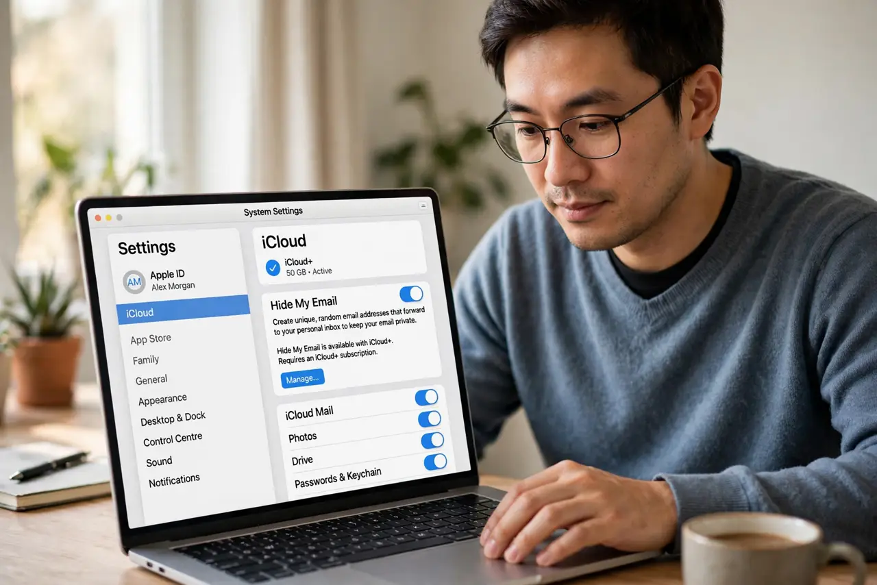 A person performing the first step of the guide: Find Hide My Email.