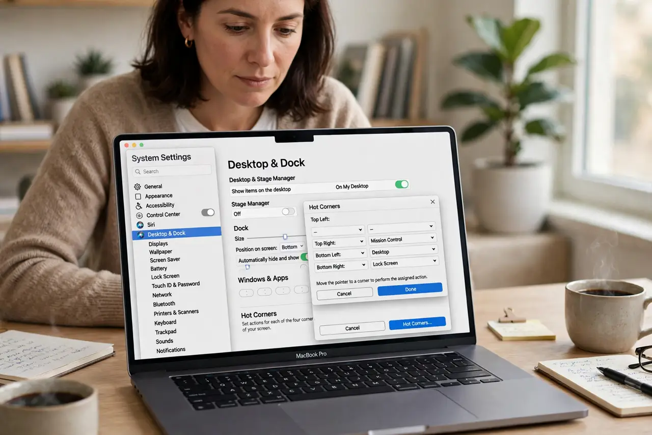 Hot Corners Trigger by Accident? Fix Them — step 1 being performed on the device.