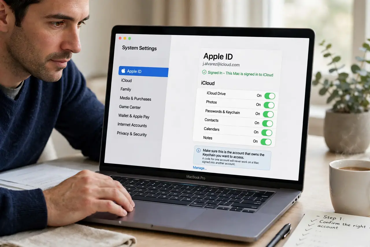iCloud Keychain Code Is Not Accepted — step 1 being performed on the device.