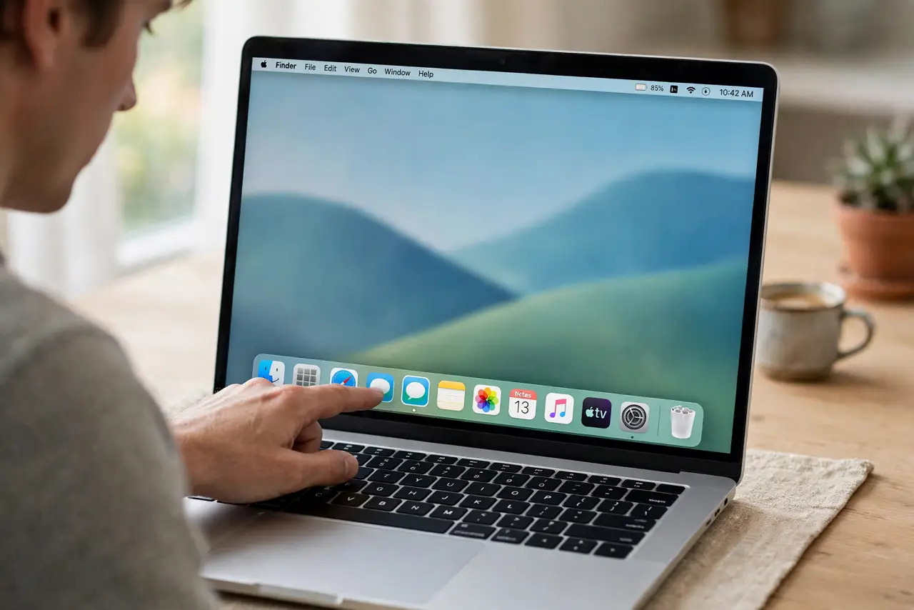 A person carrying out step one: open messages on the mac.