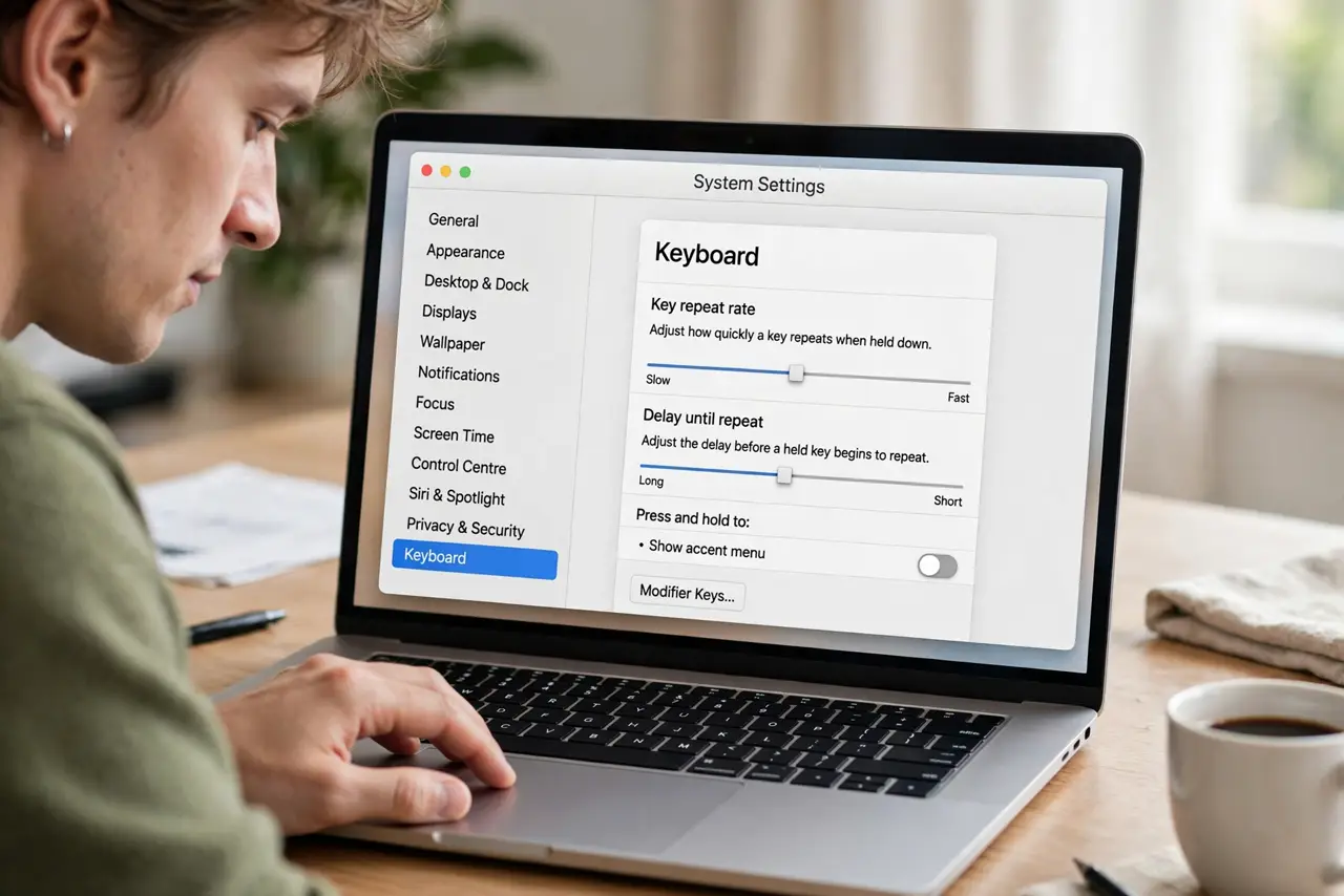 A person performing step 1: Open Keyboard settings.