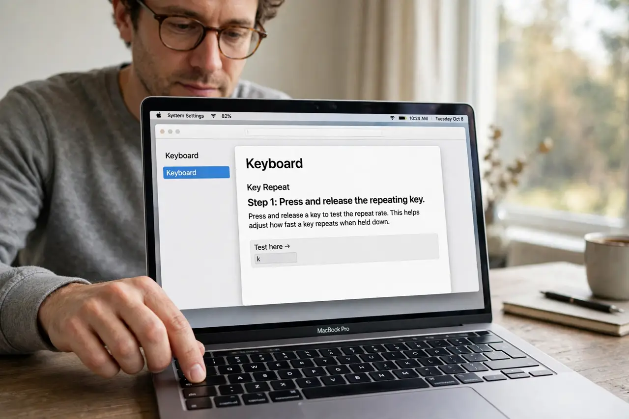 A person performing the first step: Press and release the repeating key.