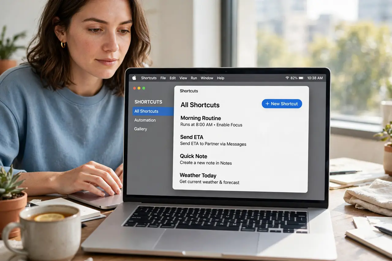 A person calmly performing the guide's first step: Open App Shortcuts.