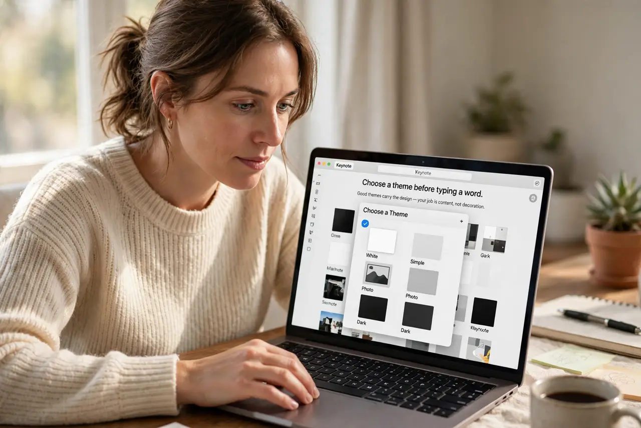 A person performing the first step of the guide: Pick a theme first.