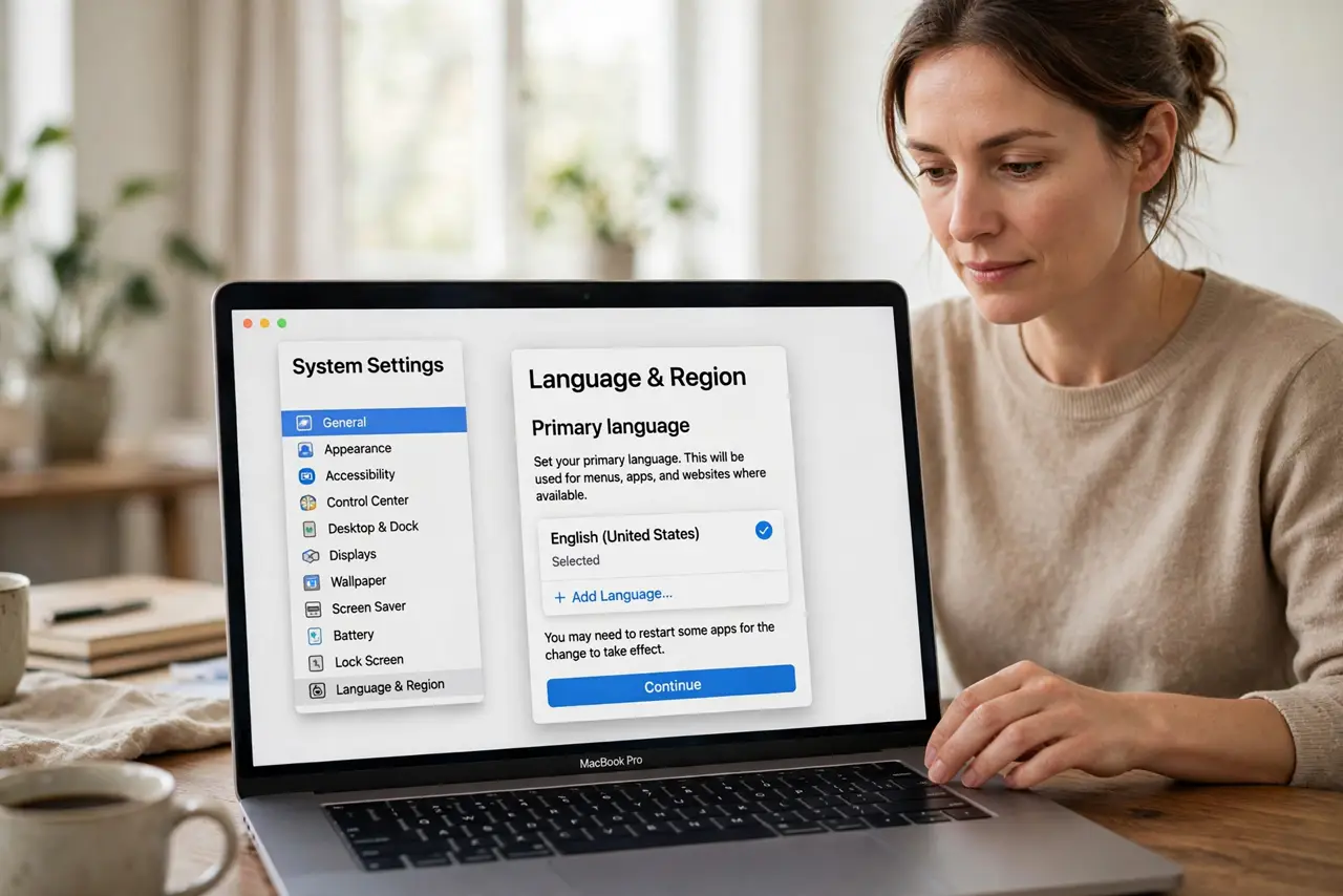 A person performing the first step: Set your primary language.