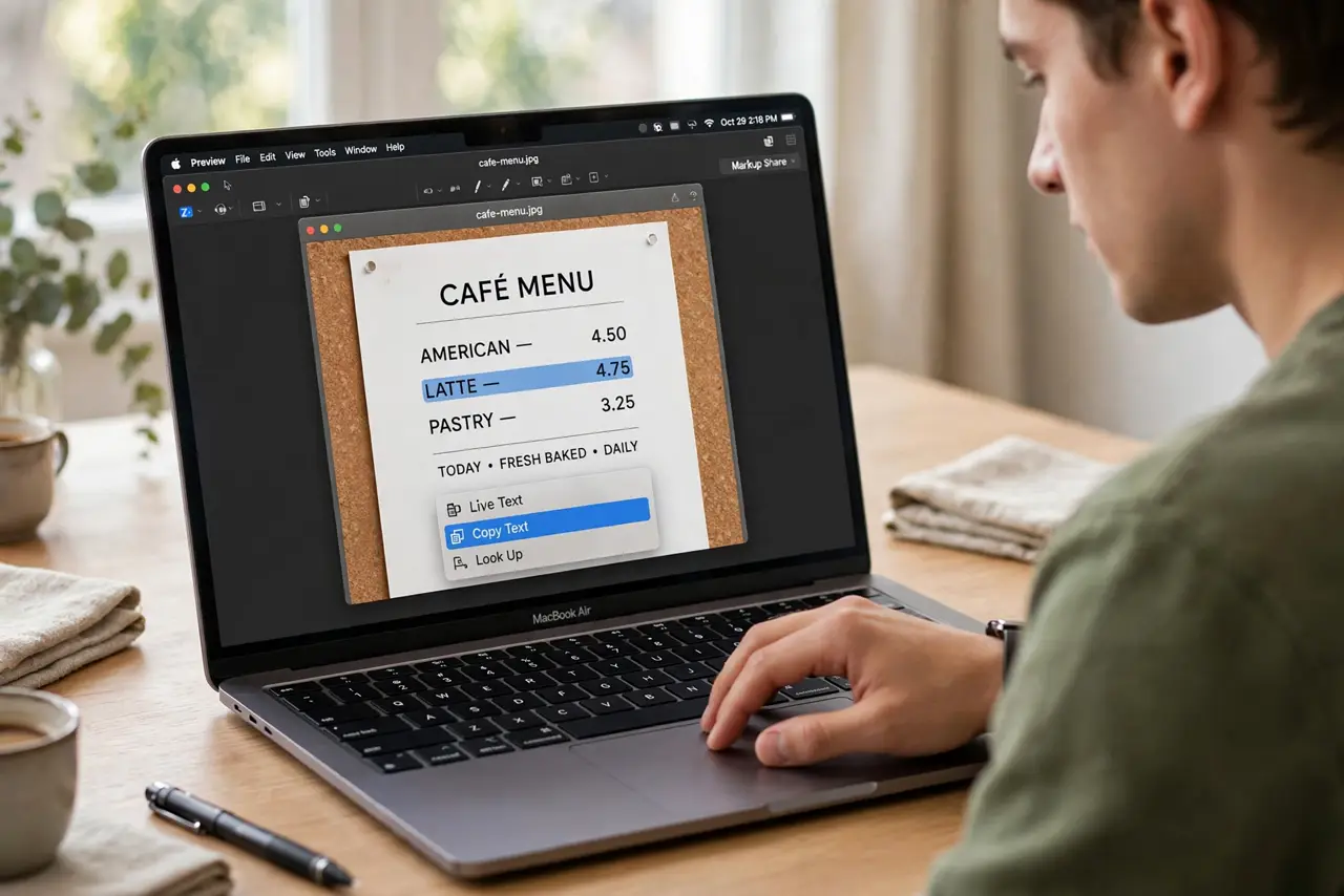 A person carrying out step one: open any image with text.