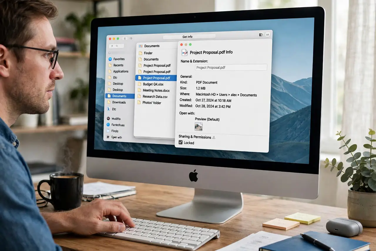 A person performing the first step: Open Get Info. Select the file and press Cmd+I (or right-click > Get Info). The.