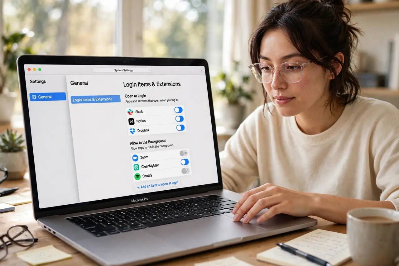 A person calmly performing the guide's first step: Open Login Items.