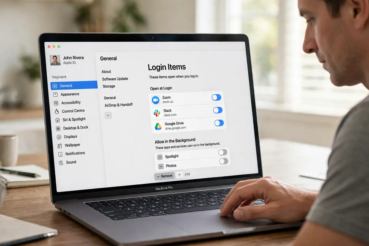 Login Items Reappear After You Remove Them — step 1 being performed on the device.