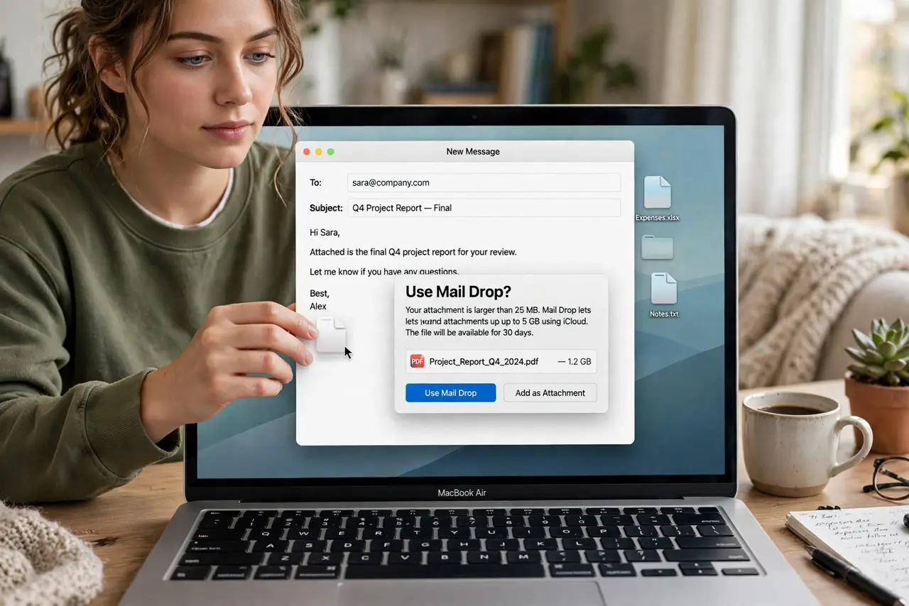A person performing the first step: Attach the file normally. Drag the big file into your email as usual. When it.