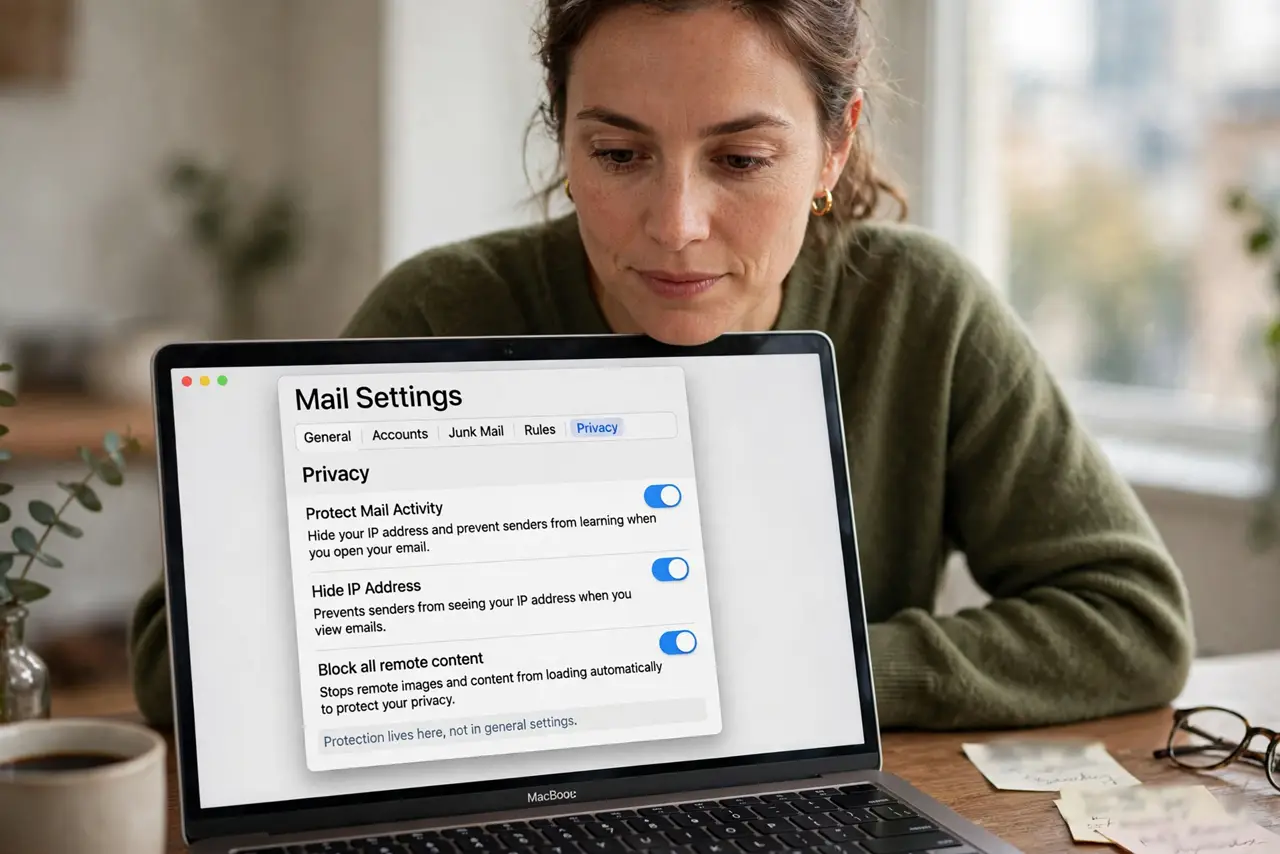 A person performing the first step of the guide: Open Mail settings.
