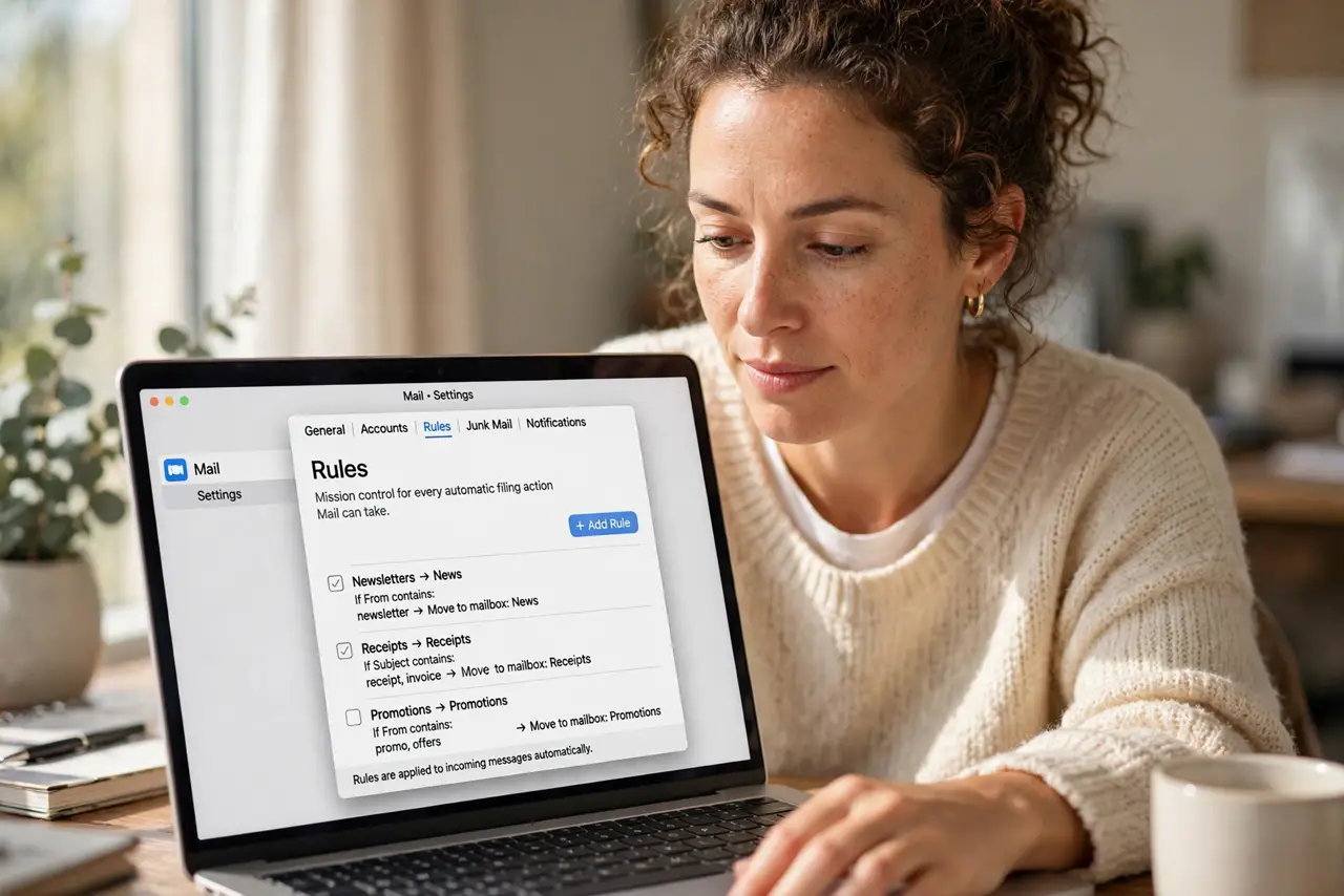 A person performing the first step of the guide: Open the Rules settings.