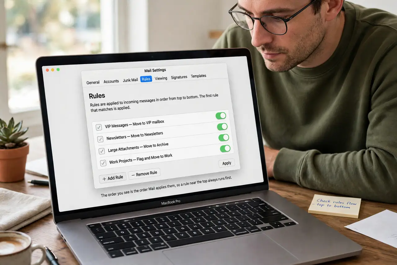Mail Rules Run in the Wrong Order on Mac — step 1 being performed on the device.
