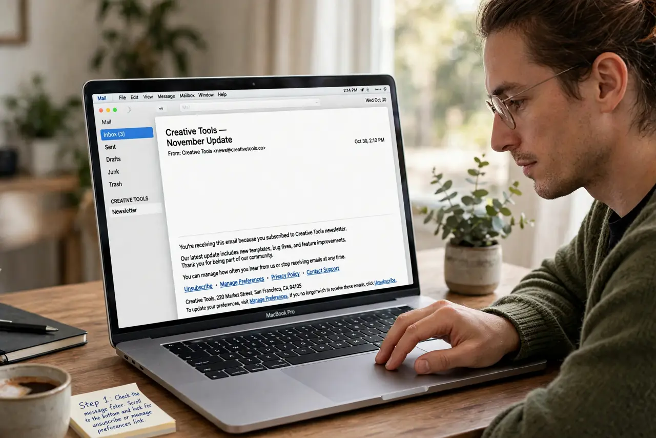 The Mail Unsubscribe Button Is Missing — step 1 being performed on the device.