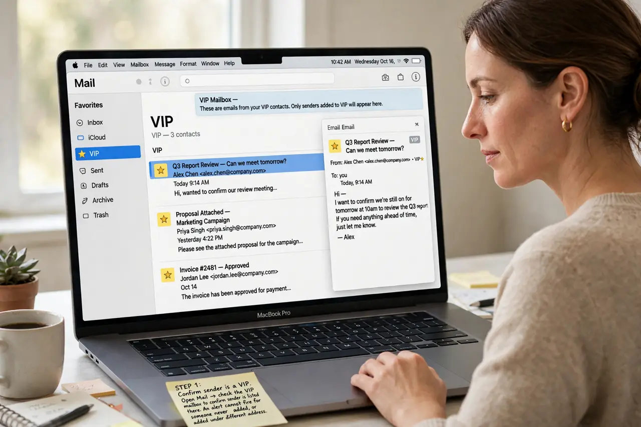 Mail VIP Alerts Never Arrive on Mac — step 1 being performed on the device.