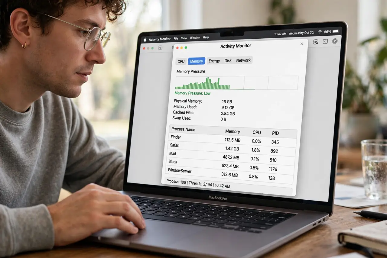 A person performing the first step of the guide: Open Activity Monitor.