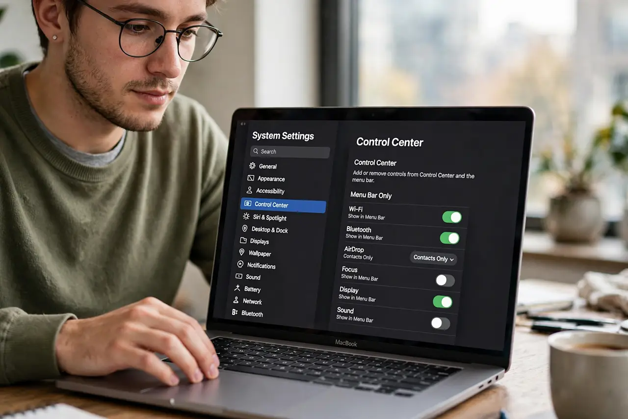A person calmly performing the guide's first step: Open System Settings and go to Control Center.