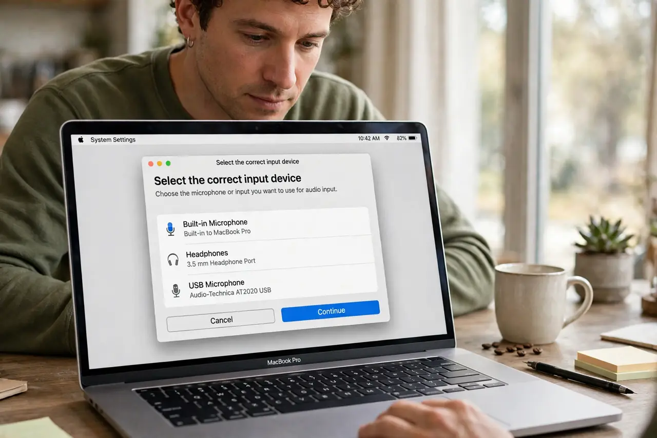 A person performing the first step: Select the correct input device.