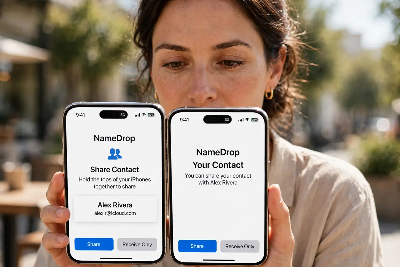A person calmly performing the guide's first step: Hold the phones together.