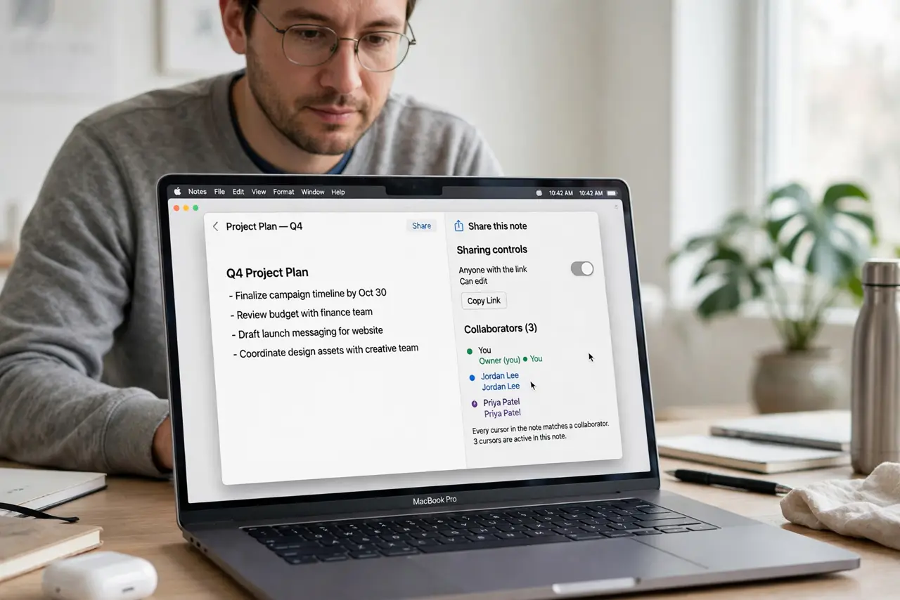 Shared Notes Show Too Many Cursors at Once — step 1 being performed on the device.