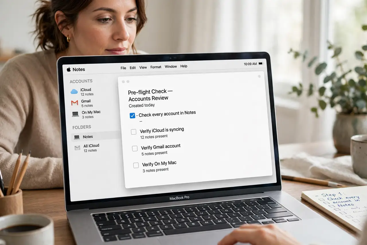 A person performing the first step: Check every account in Notes.