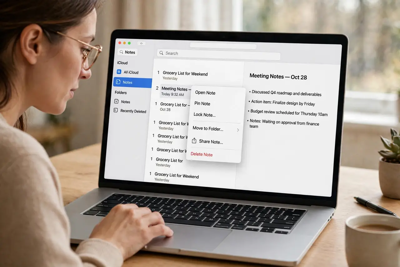A person performing step 1: Right-click the note.