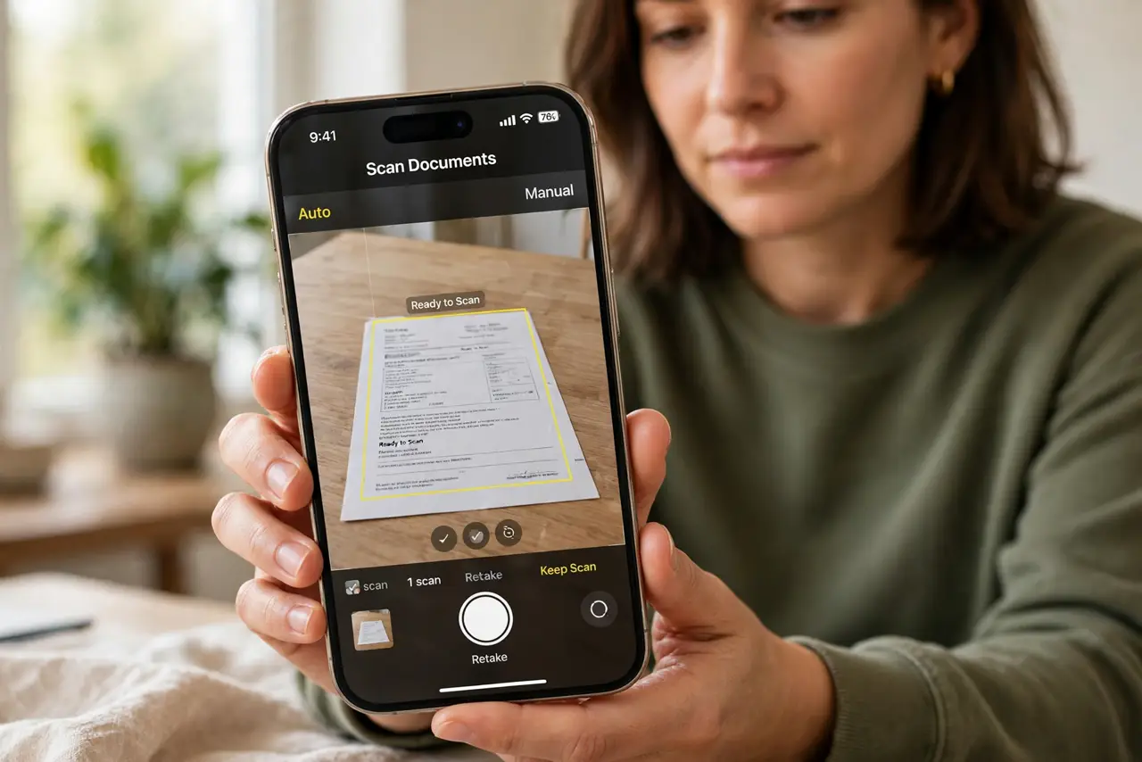 A person performing the first step of the guide: Open a note and tap the camera.