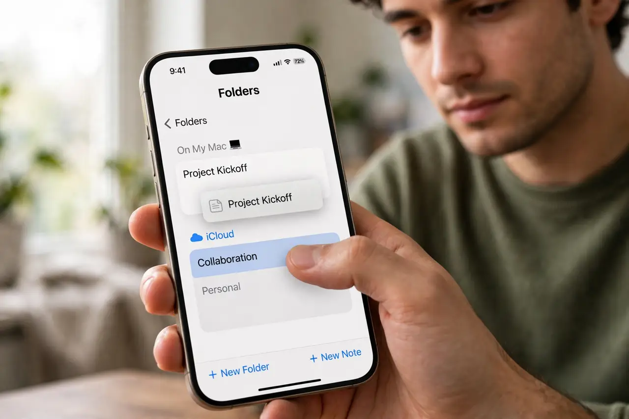 A person performing step 1: Move the note to iCloud first.