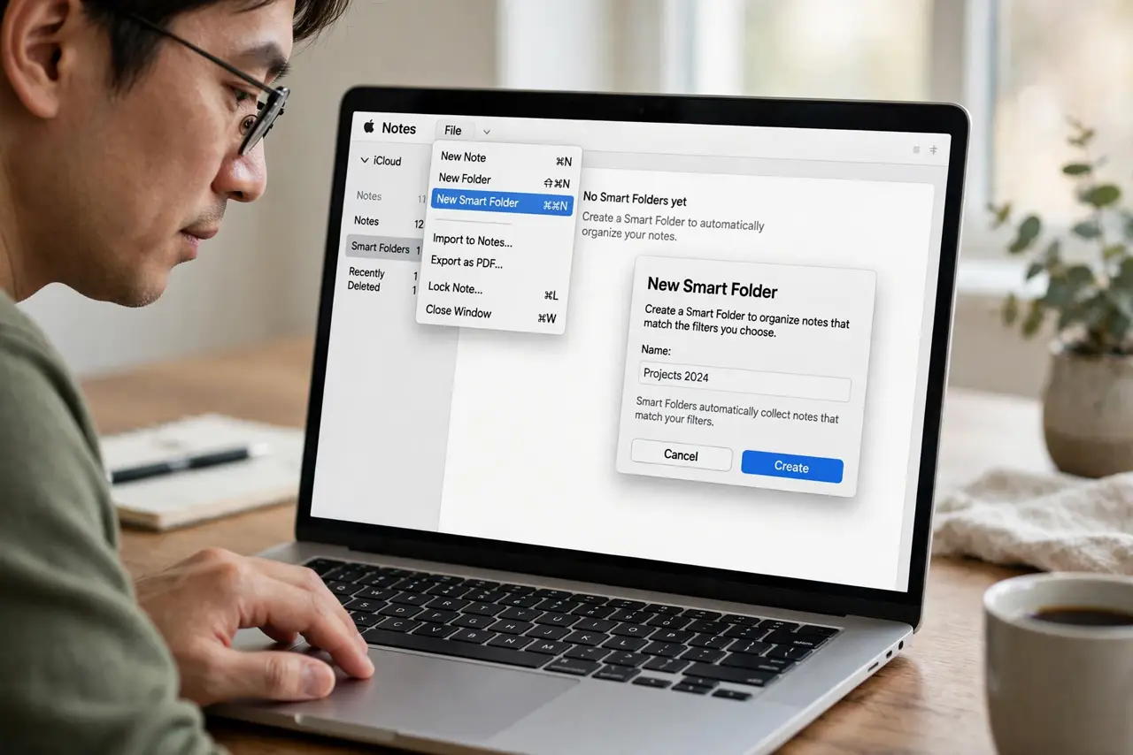 A person performing step 1: Create the Smart Folder.