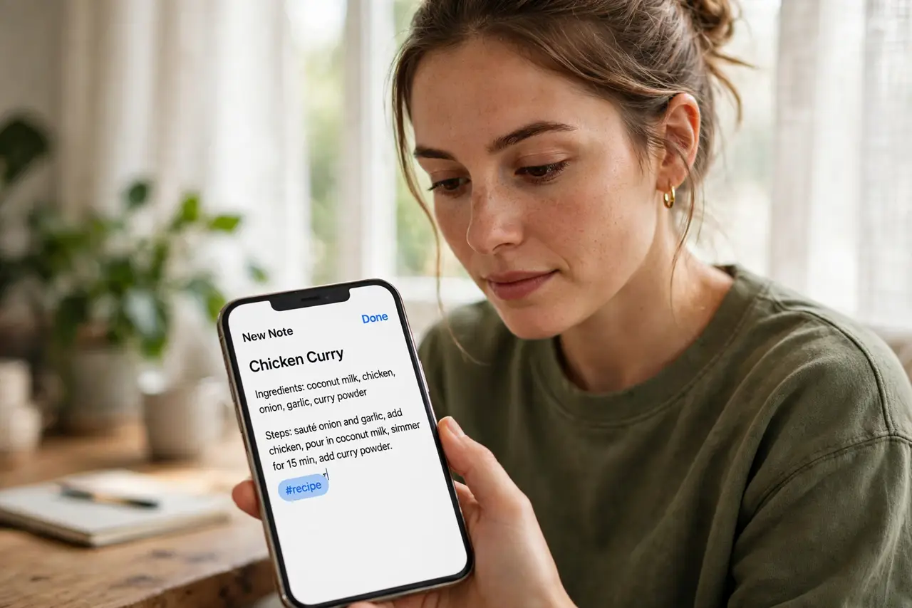 A person performing the first step of the guide: Tag a note.