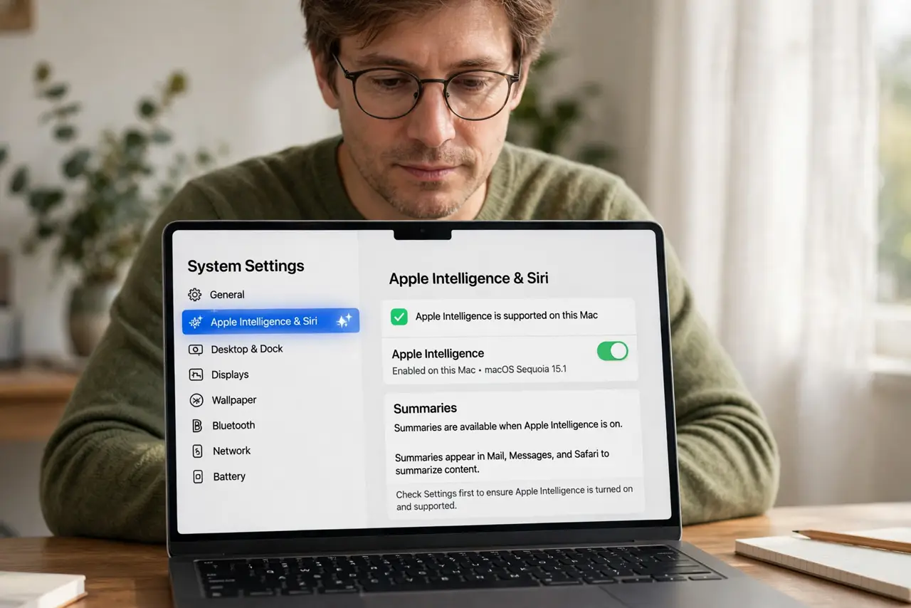 A person performing the first step of the guide: Check your Mac supports it.