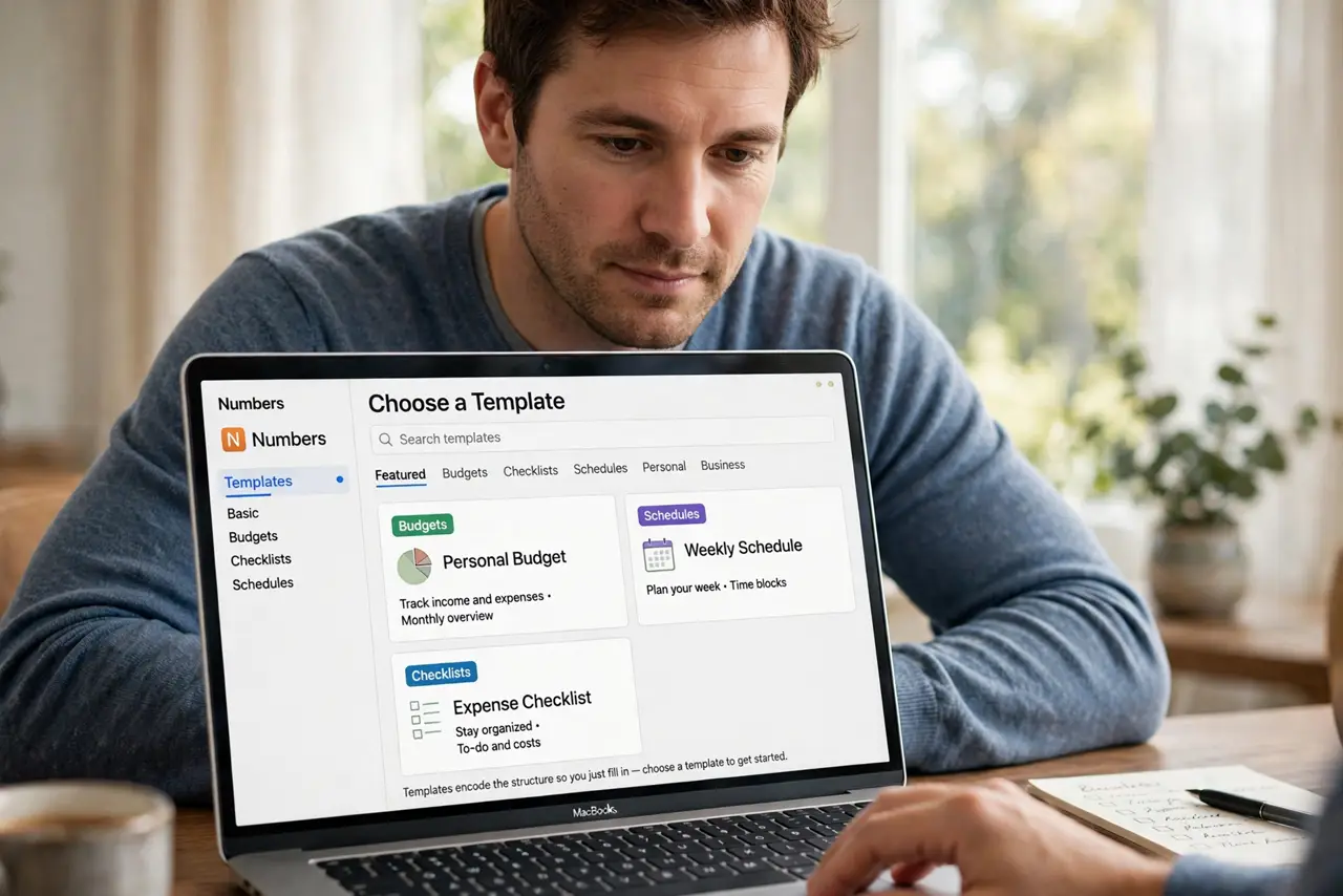 A person performing the first step of the guide: Start from a template.