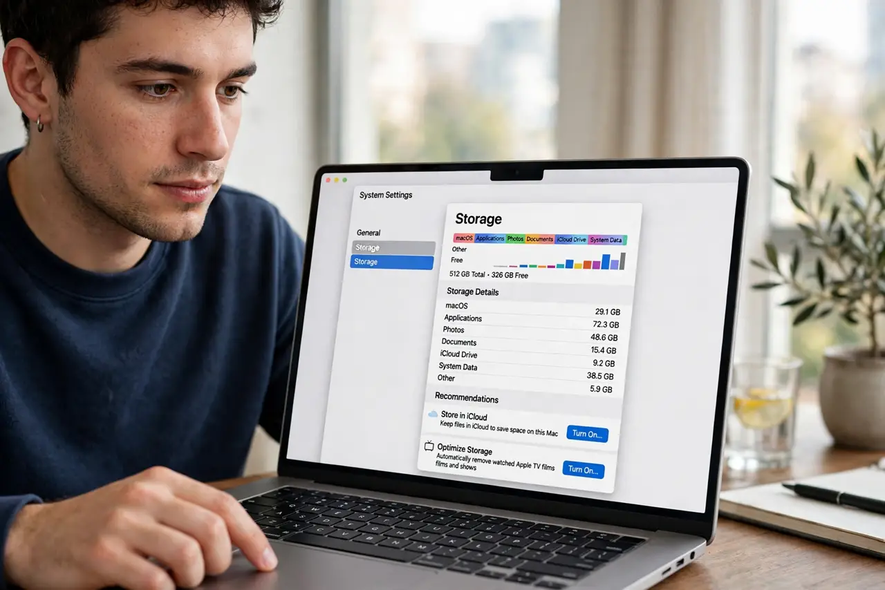 A person calmly performing the guide's first step: Open Storage settings.