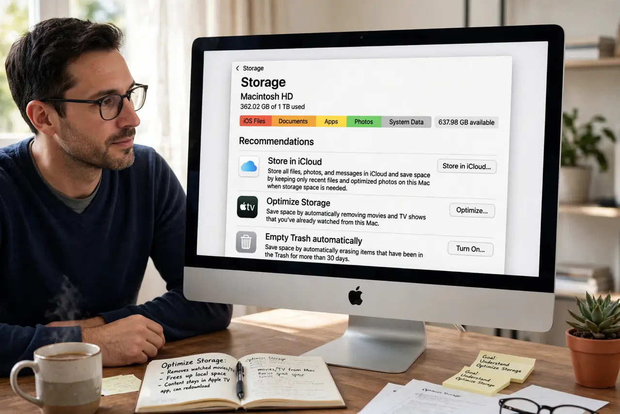 Step 1 in action for Optimize Storage Deleted Local Files: Understand what Optimize Storage does.