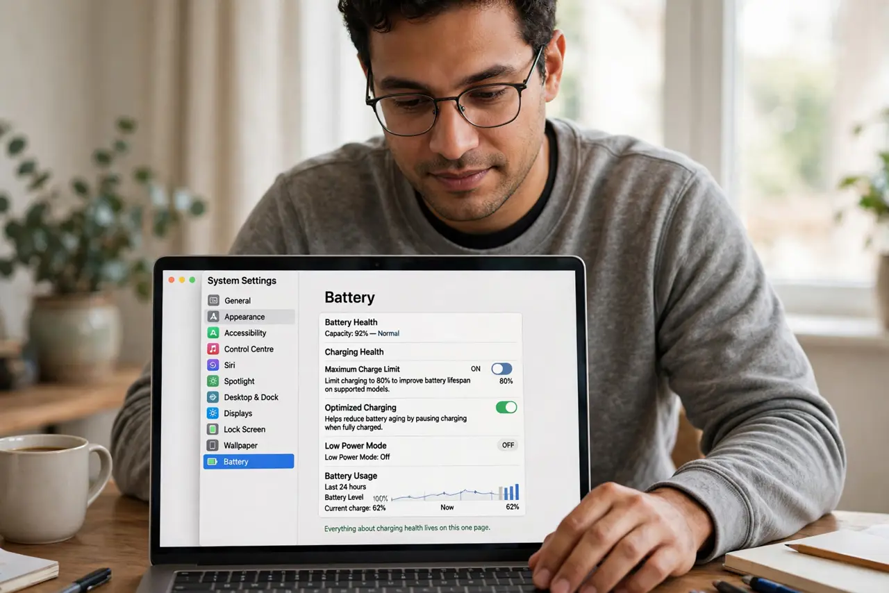 A person performing the first step of the guide: Open the battery settings.