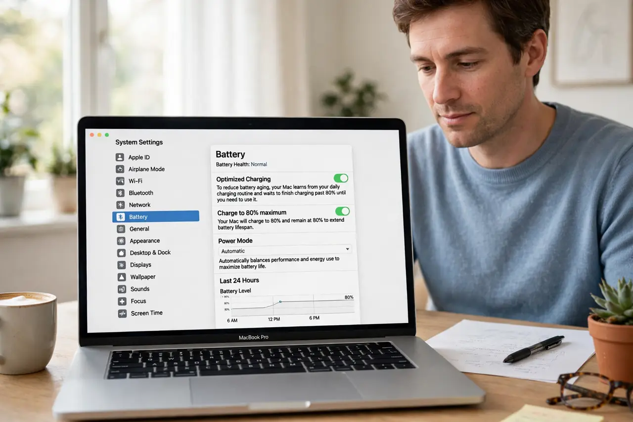 Optimized Charging Holds Your Mac at 80% — photo showing the situation described in the guide.