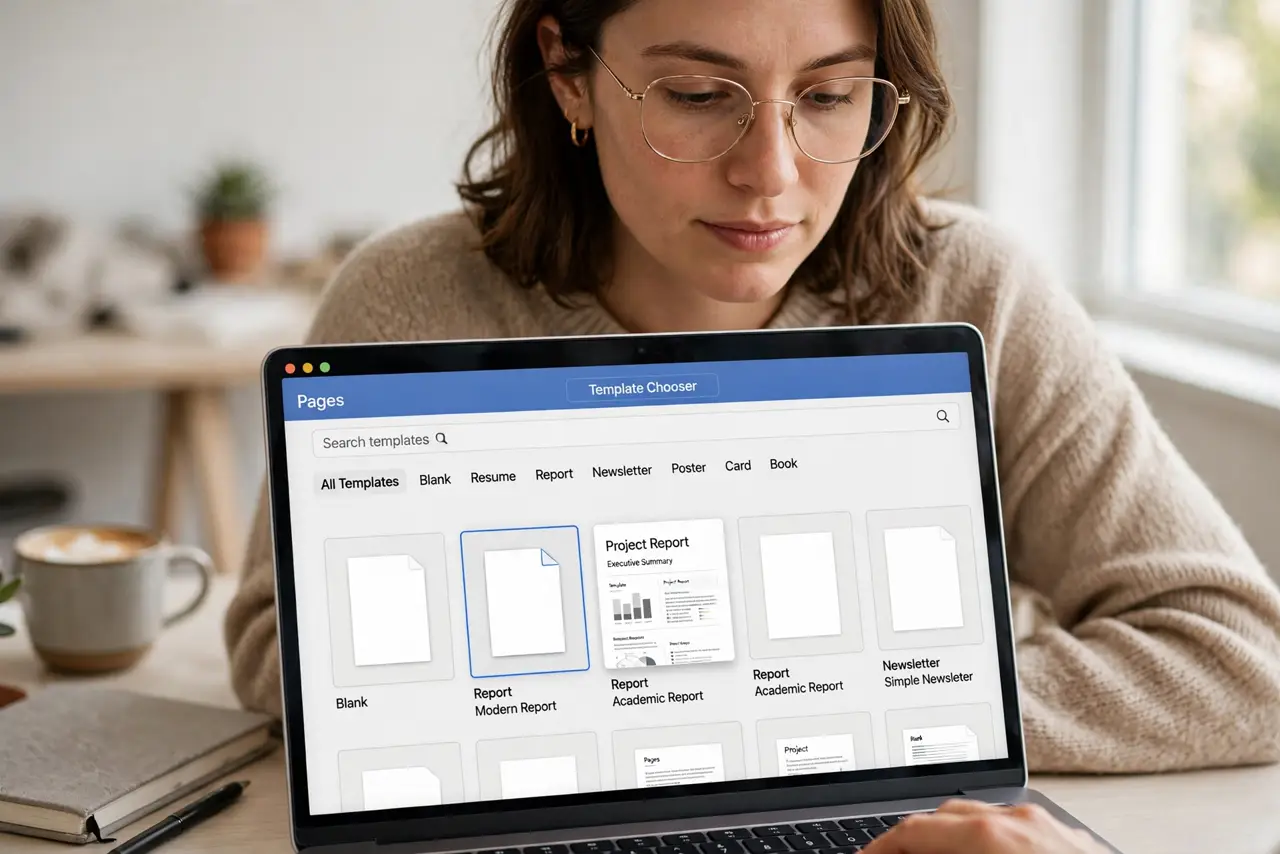 A person performing the first step of the guide: Start from a template.