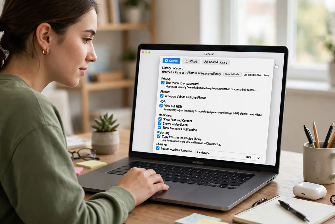A person performing the first step of the guide: Open Photos settings.