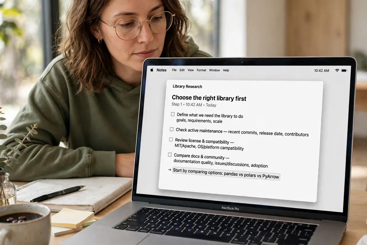 A person performing the first step: Choose the right library first.
