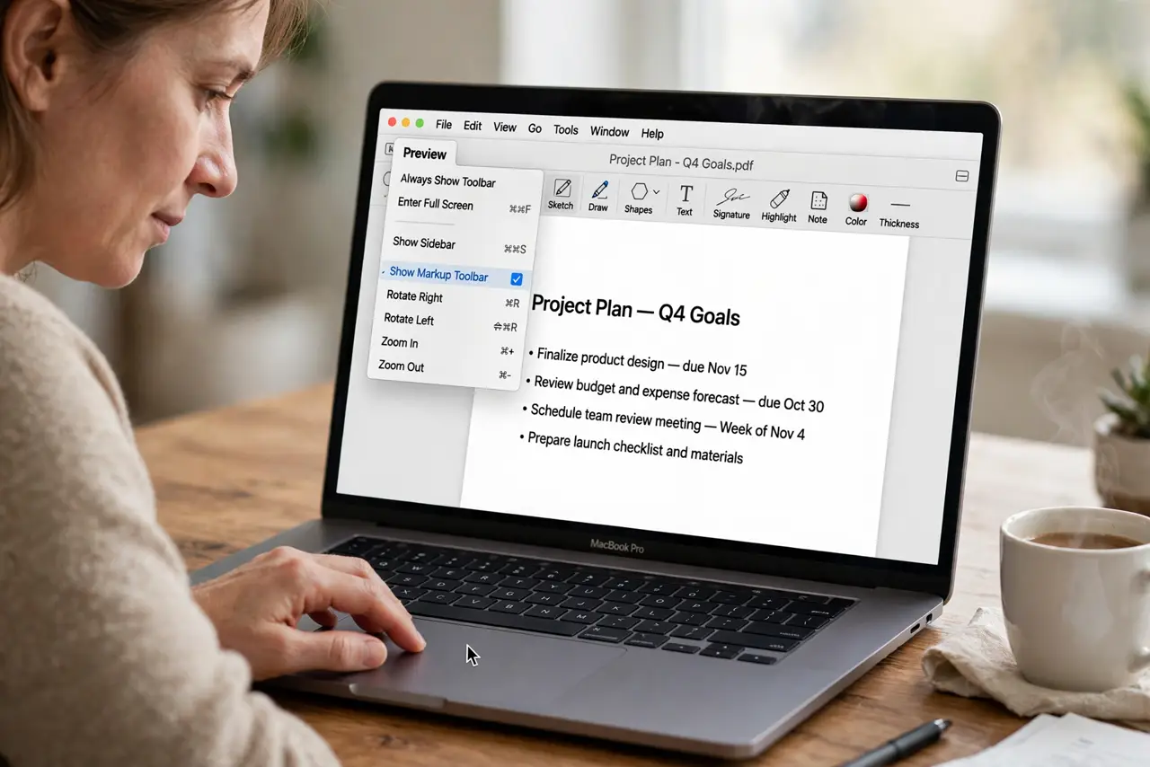 A person performing step 1: Reveal the markup toolbar.