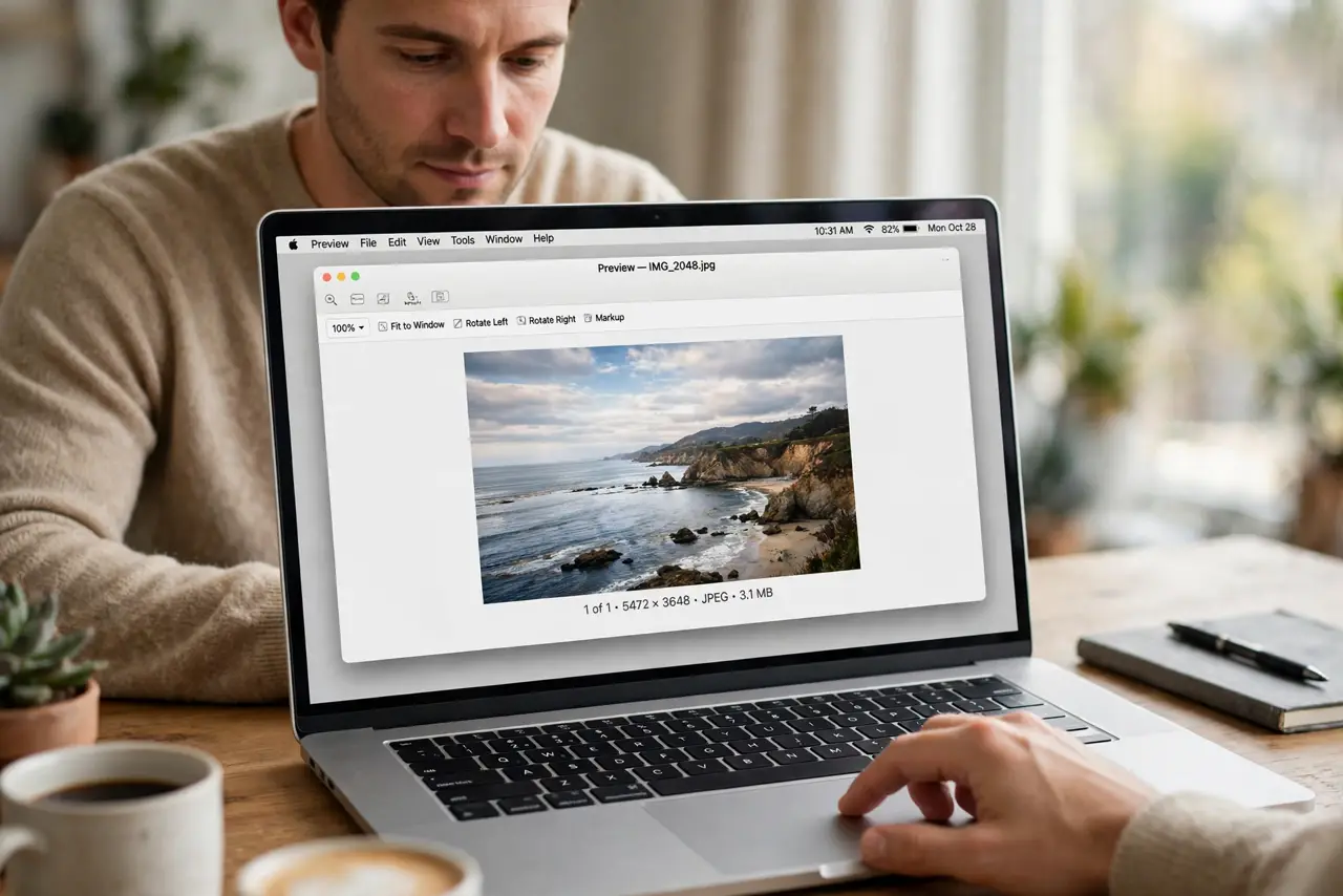 A person performing step 1: Open the image in Preview.