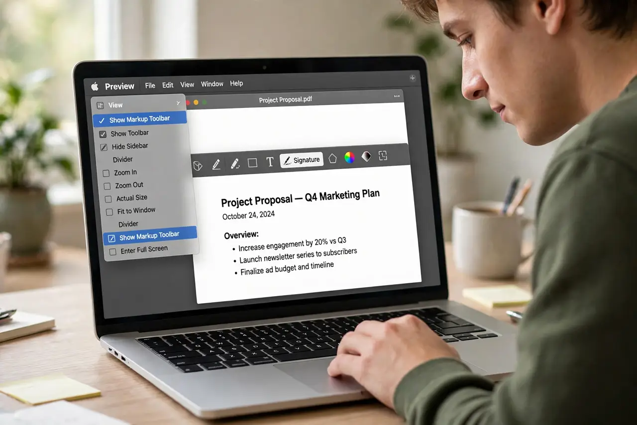 A person performing step 1: Open the markup toolbar.