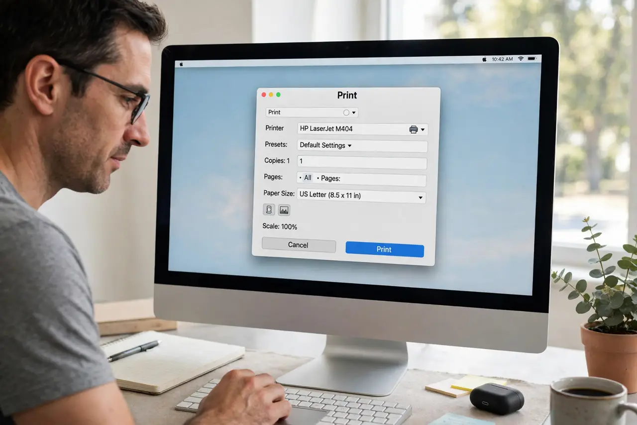 Step 1 in action for Make Double-Sided the Default on Mac: Open the print dialog.