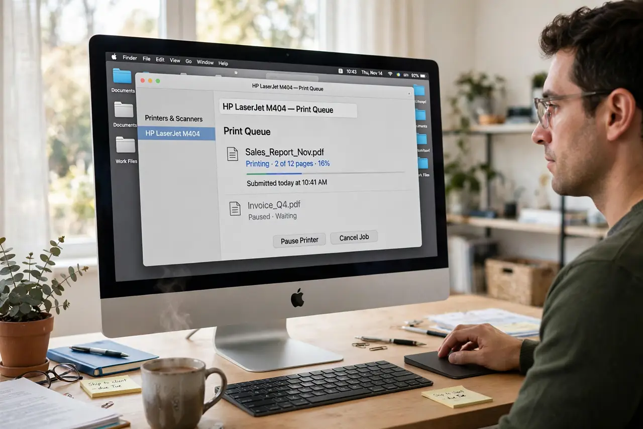 Step 1 in action for Printer Paused and Won't Resume on Mac: Open the print queue.