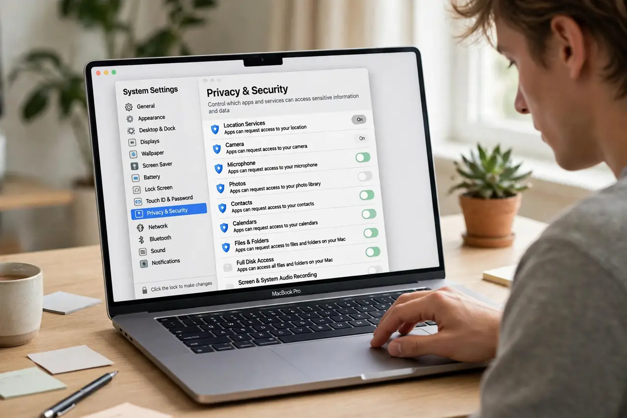 A person carrying out step one: open privacy & security.