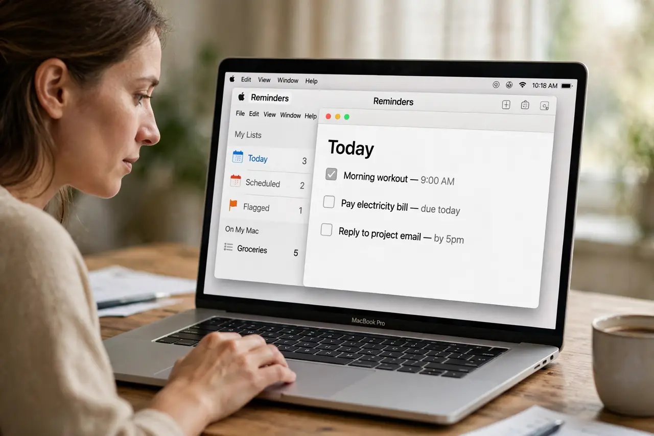 A person performing step 1: Open the Reminders sidebar.