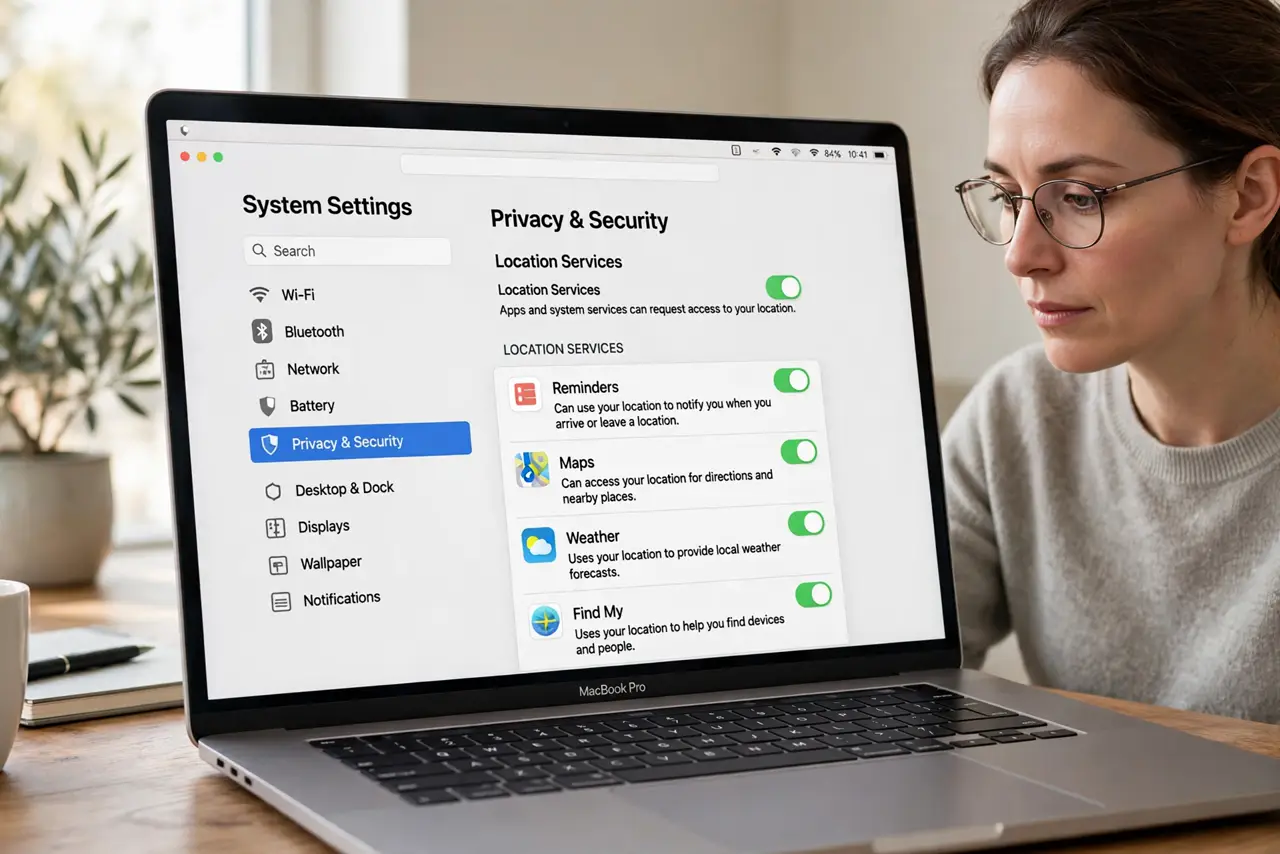 A Location Reminder Never Fires on Mac — step 1 being performed on the device.