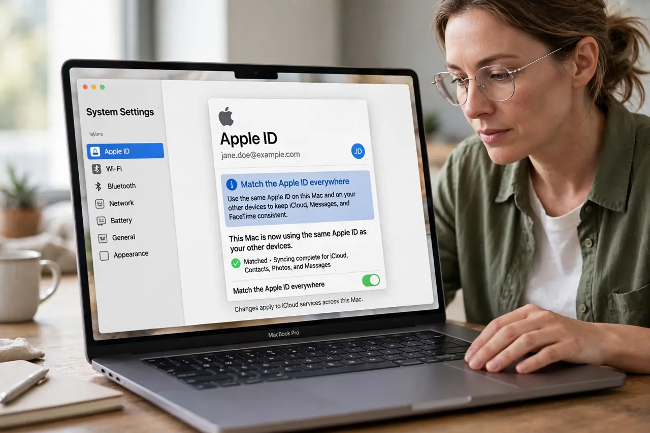 Step 1 in action for Reminders Not Syncing via iCloud: Match the Apple ID everywhere.