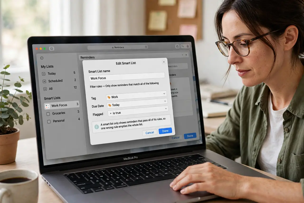 A Reminders Smart List Shows Up Empty — step 1 being performed on the device.